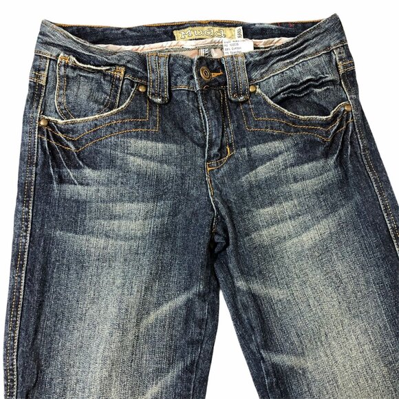MUDD Jeans Capris Womens Juniors Size 3 Dark Blue Wash Pockets Pants Straight Le - Picture 2 of 7